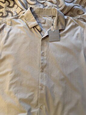 Hickey Freeman Shirt Men's Size Medium Gray Frost Short Sleeve Button Up Classic